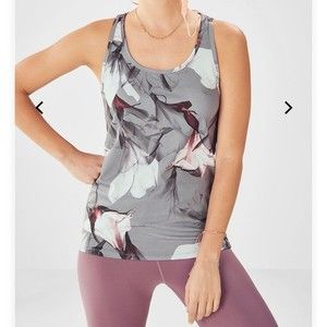 Fabletics Floral Bess Tank Top Mesh Workout Lightweight Gray Cutout Back Small